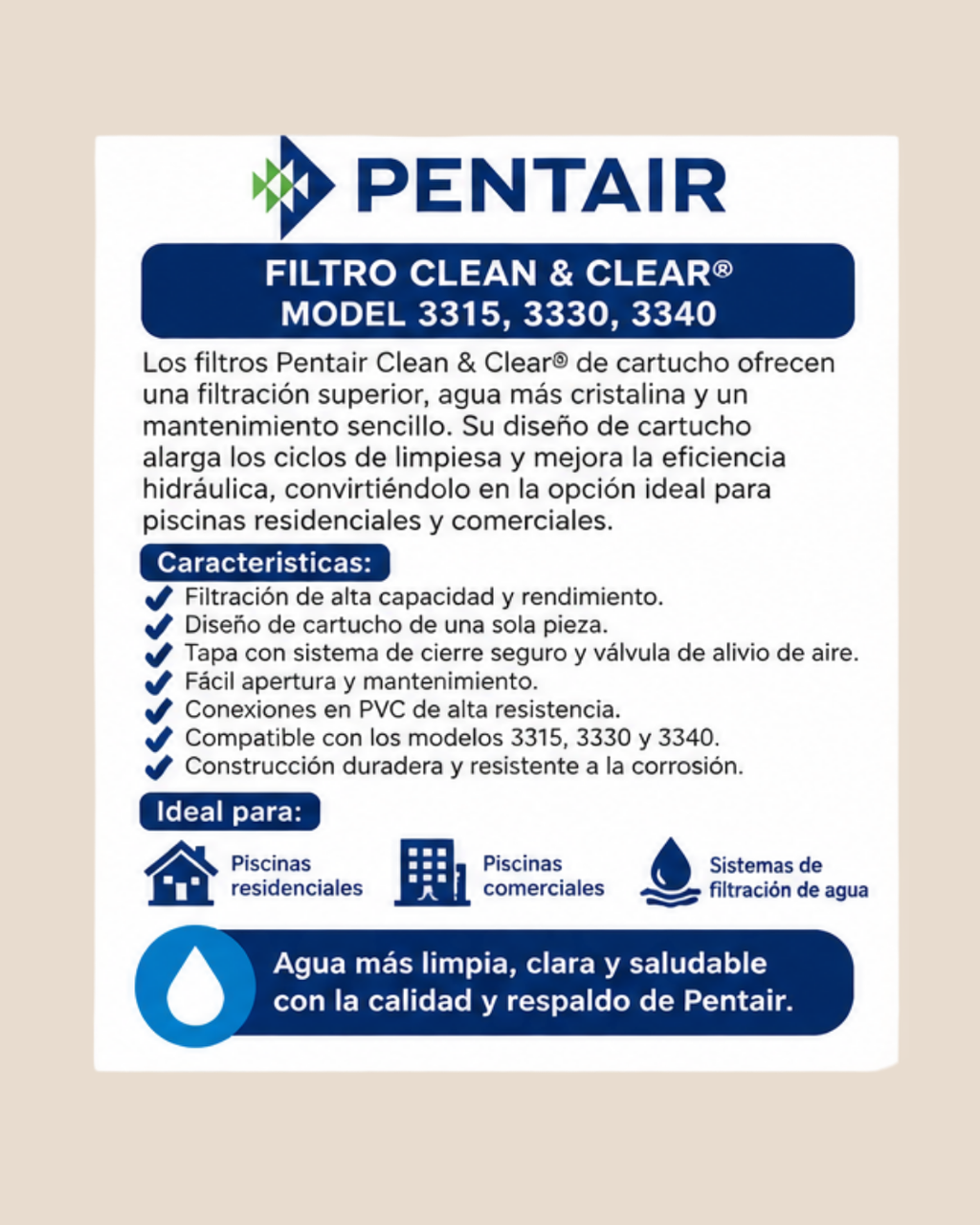 Filtro Pentair Clean & Clear® – Modelos 3315, 3330 y 3340